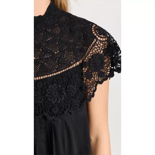 Sea Womens Serita Crochet Lace Flutter Sleeve TopBlack