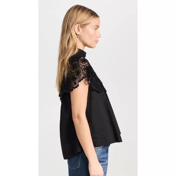 Sea Womens Serita Crochet Lace Flutter Sleeve TopBlack