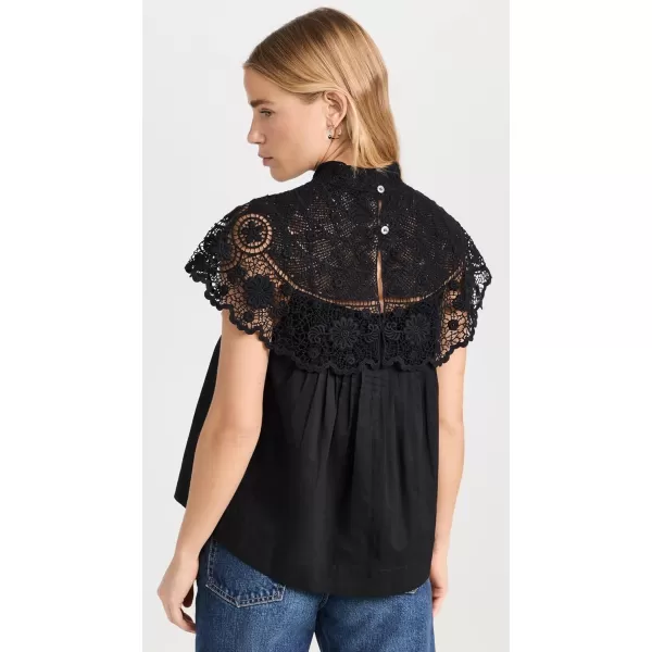 Sea Womens Serita Crochet Lace Flutter Sleeve TopBlack