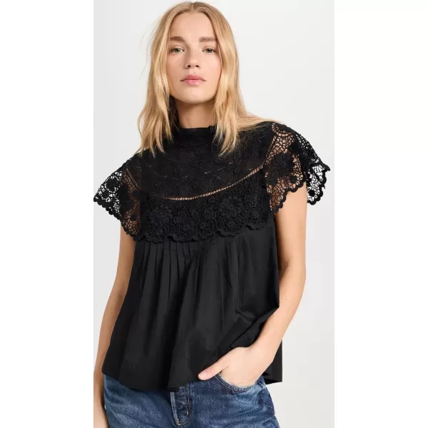 Sea Womens Serita Crochet Lace Flutter Sleeve TopBlack