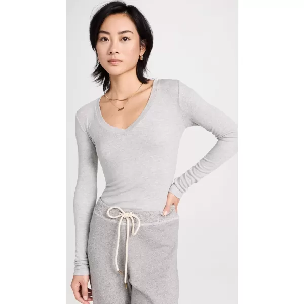 Splendid Womens 2x1 Rib Long Sleeve VNeck TShirtHeather Grey