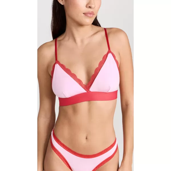 Stripe amp Stare Womens Lace BralettePinkRed