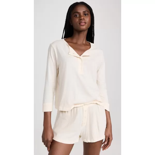 THE GREAT Womens The Crop Sleep HenleyWashed White