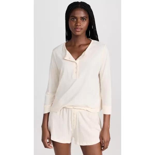 THE GREAT Womens The Crop Sleep HenleyWashed White