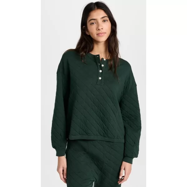 THE GREAT Womens The Quilted Henley Sleep SweatshirtPine