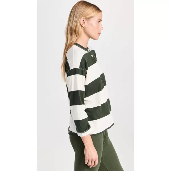 THE GREAT Womens The Shrunken HenleyDark Cypress Stripe