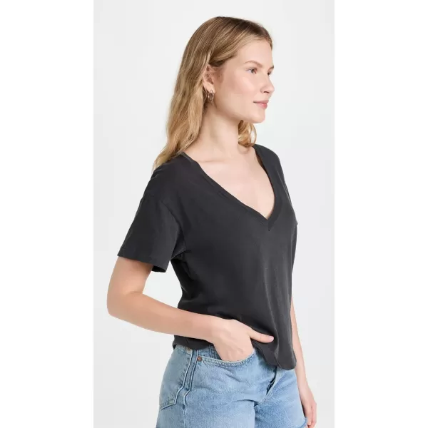 THE GREAT Womens The V Neck TeeWashed Black