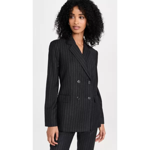 Theory Womens Pinstripe Slim DoubleBreasted JacketCharcoal Multi