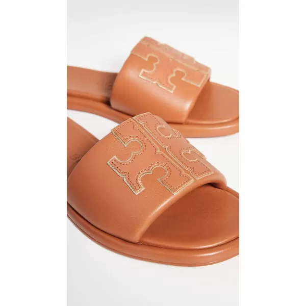 Tory Burch Womens Double T Sport SlidesAged CamelloGold