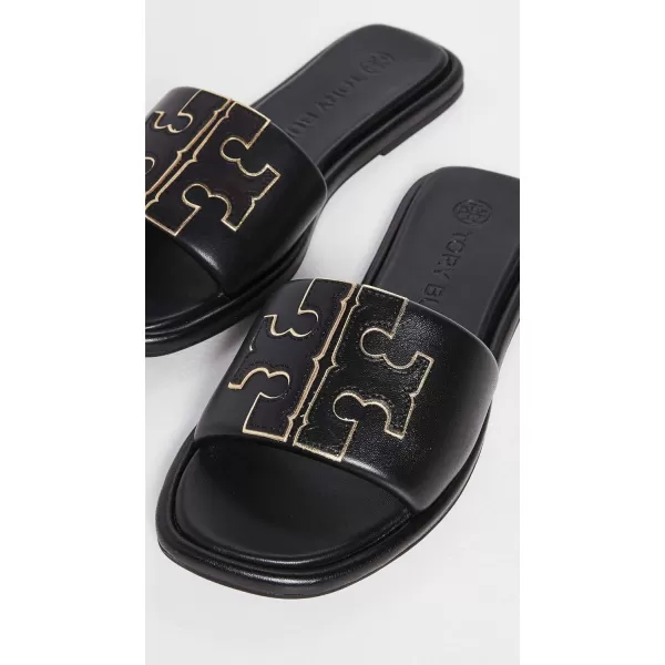 Tory Burch Womens Double T Sport SlidesPerfect BlackGold