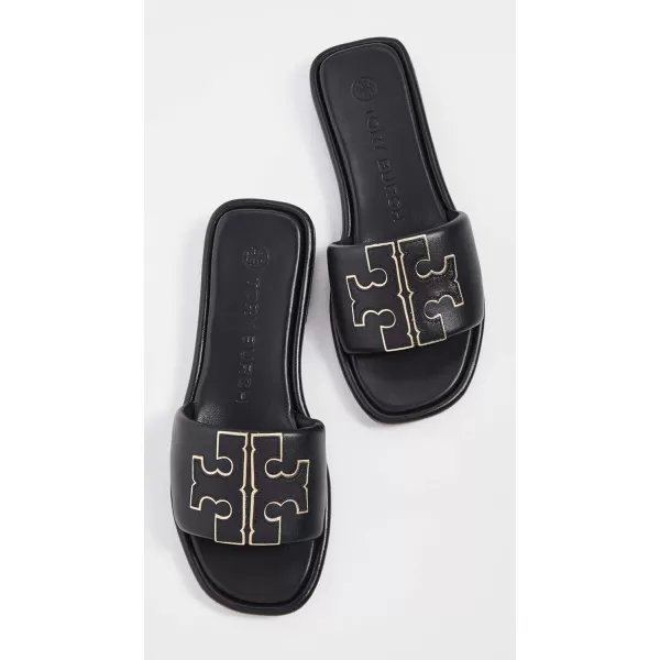 Tory Burch Womens Double T Sport SlidesPerfect BlackGold