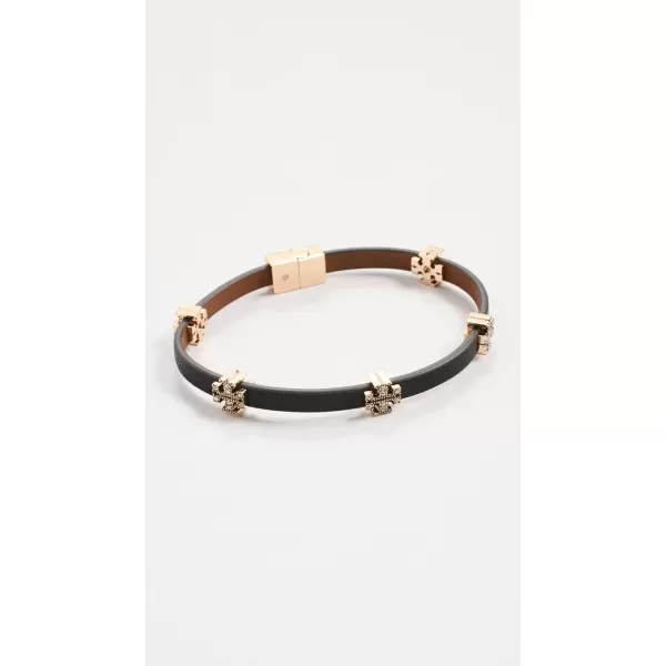 Tory Burch Womens Eleanor Pave Leather BraceletTory GoldBlackClassic Cuoio