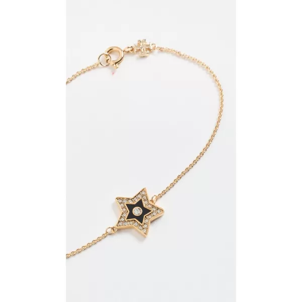 Tory Burch Womens Kira Enamel Star Chain BraceletTory GoldBlackCrystal