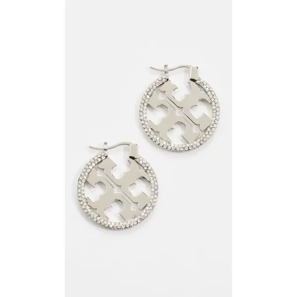 Tory Burch Womens Miller Pave Hoop EarringsTory SilverCrystal