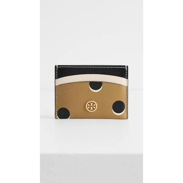 Tory Burch Womens Robinson Dotted Card Case Loop Dot  Taupe Tan Print One SizeLoop Dot  Taupe