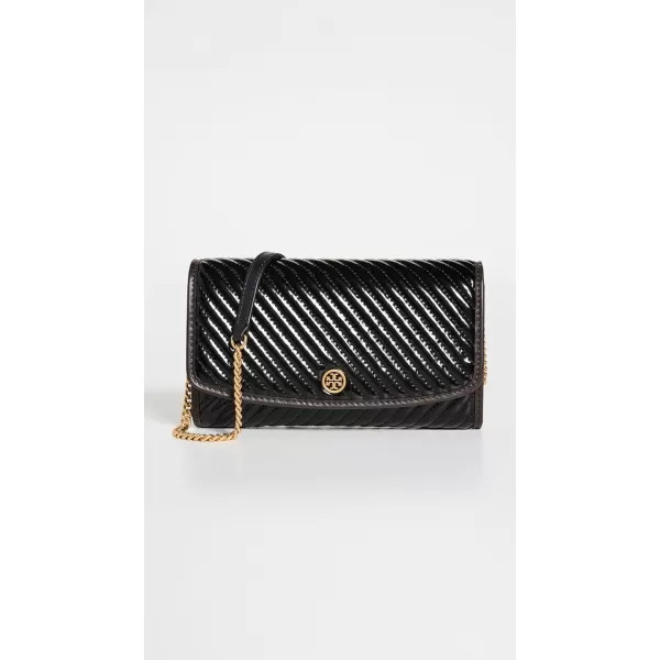 Tory Burch Womens Robinson Patent Puffy Quilted Chain WalletBlack