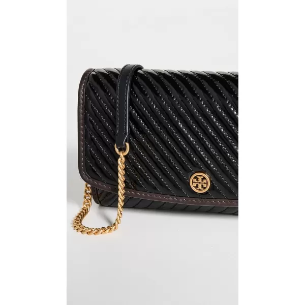 Tory Burch Womens Robinson Patent Puffy Quilted Chain WalletBlack