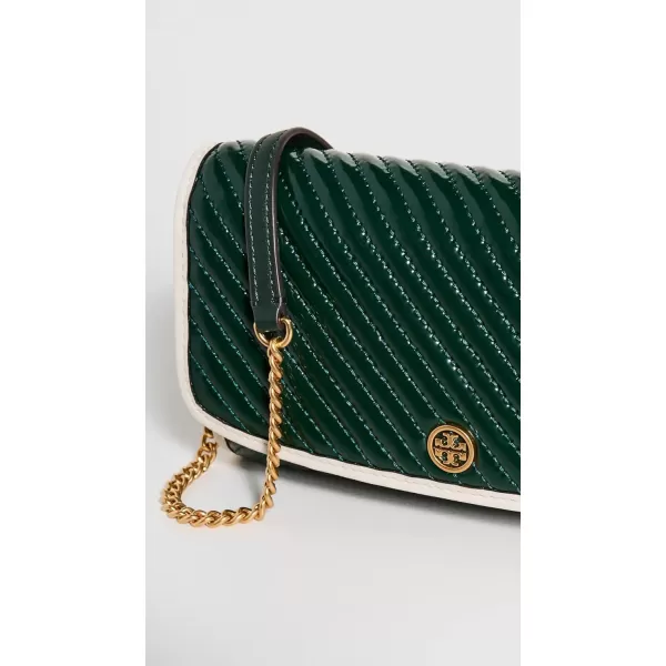 Tory Burch Womens Robinson Patent Puffy Quilted Chain WalletPine Tree