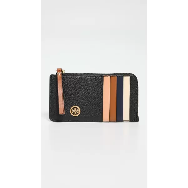 Tory Burch Womens Robinson Pebbled TopZip Card Case Black One SizeBlack