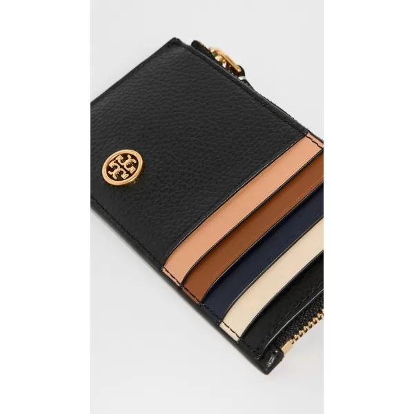 Tory Burch Womens Robinson Pebbled TopZip Card Case Black One SizeBlack