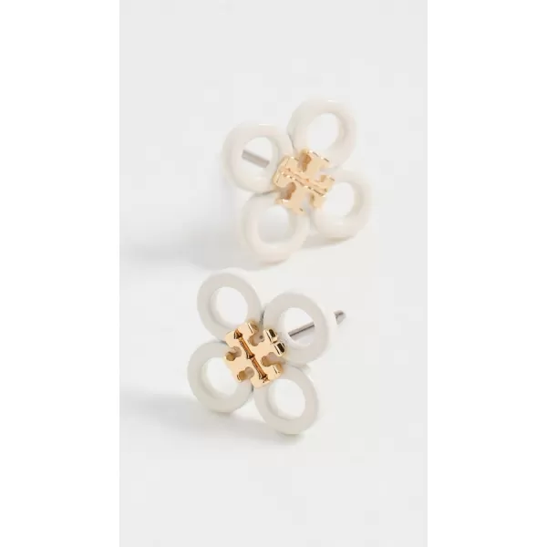 Tory Burch Womens Small Kira Clover Enamel Stud EarringsTory GoldNew Ivory