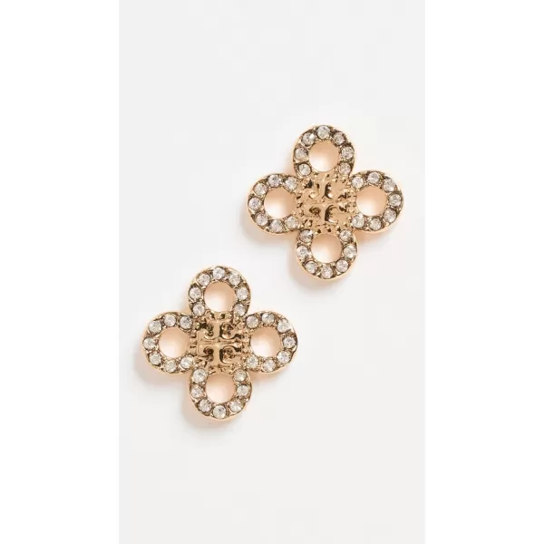 Tory Burch Womens Small Kira Clover Pave Stud EarringsTory GoldCrystal