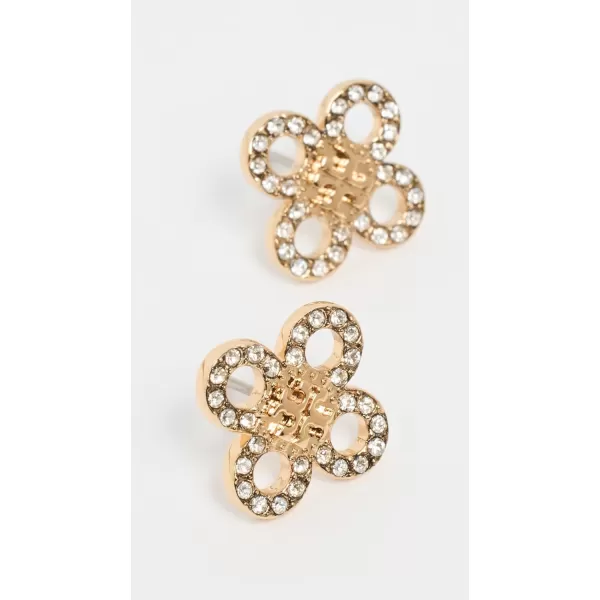 Tory Burch Womens Small Kira Clover Pave Stud EarringsTory GoldCrystal