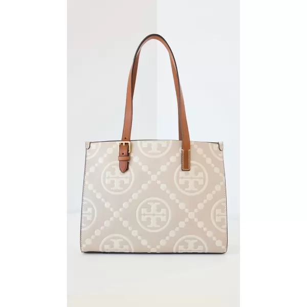 Tory Burch Womens T Monogram Contrast Embossed Small ToteLongan  New Cream