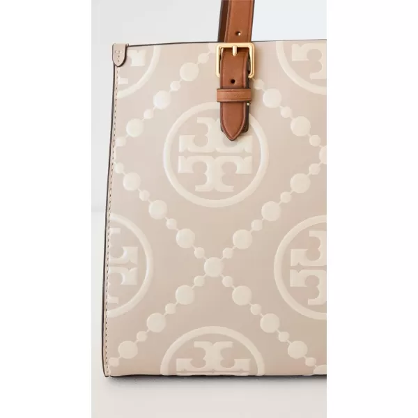 Tory Burch Womens T Monogram Contrast Embossed Small ToteLongan  New Cream