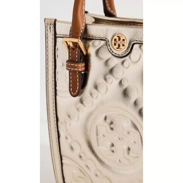 Tory Burch Womens T Monogram Embossed Metallic Mini ToteGold