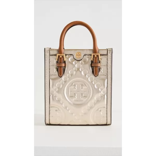 Tory Burch Womens T Monogram Embossed Metallic Mini ToteGold