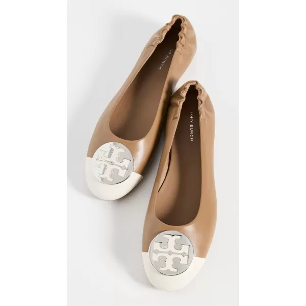 Tory Burch Womens Toe Cap Logo Ballet FlatsLight CreamAlmond Flour