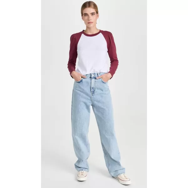 Veronica Beard Jean Womens Mason Baseball TeeWhiteRaspberry