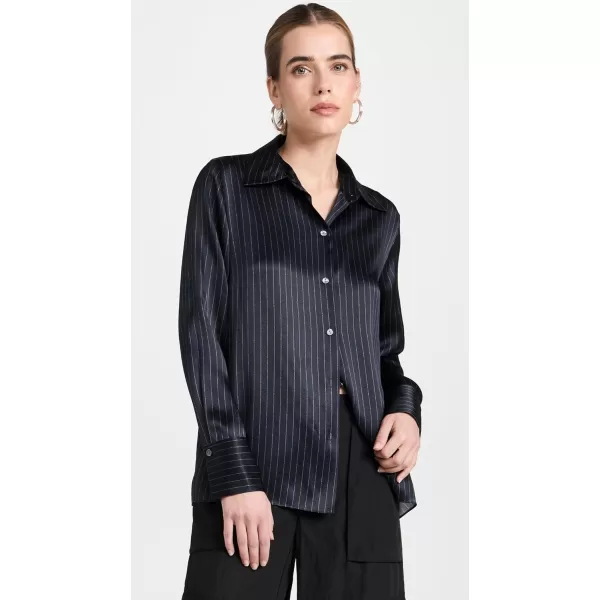 Vince Womens Pinstripe Slim ShirtDark Obsidian