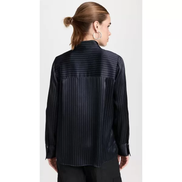 Vince Womens Pinstripe Slim ShirtDark Obsidian