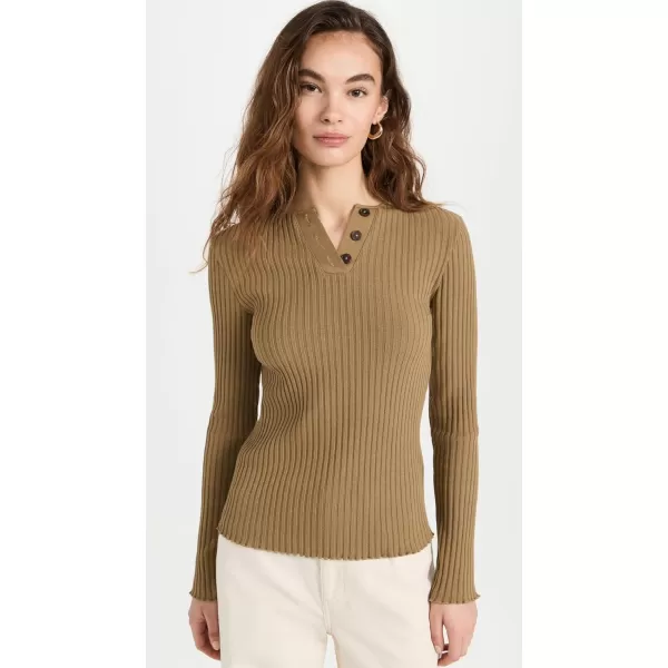 Vince Womens Rib Long Sleeve HenleyArtichoke