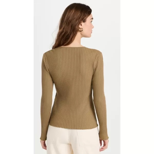 Vince Womens Rib Long Sleeve HenleyArtichoke