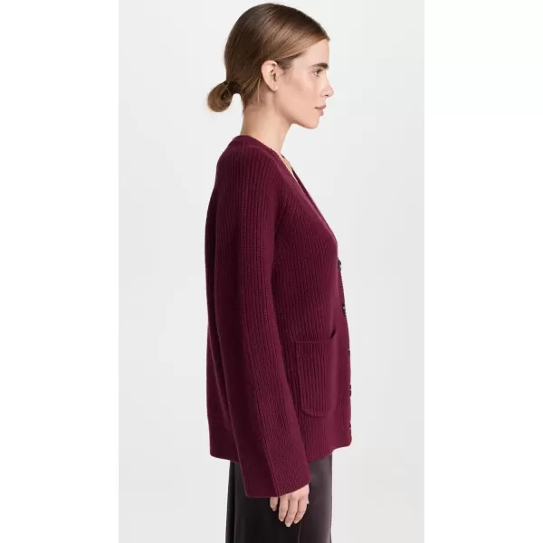 White  Warren Womens Cashmere Blend Ribbed Boyfriend CardiganMulberry