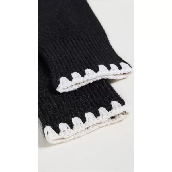 White  Warren Womens Cashmere Crochet Trim HandwarmersBlackWhite