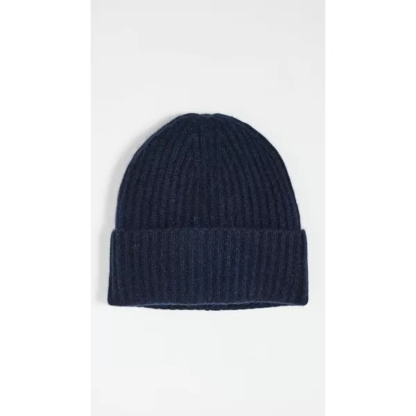 White  Warren Womens Cashmere Luxe Ribbed BeanieDeep Navy