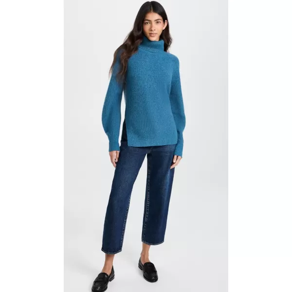 White  Warren Womens Cashmere Luxe Ribbed TurtleneckAlpine Blue