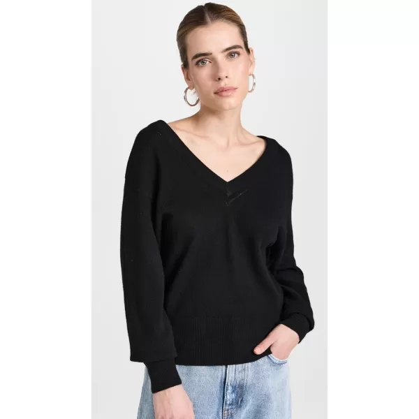 White  Warren Womens Cashmere Wide V Neck SweaterBlack