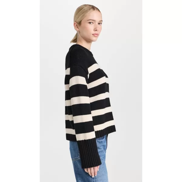 White  Warren Womens Core Spun Cotton Striped CrewneckBlackNatural