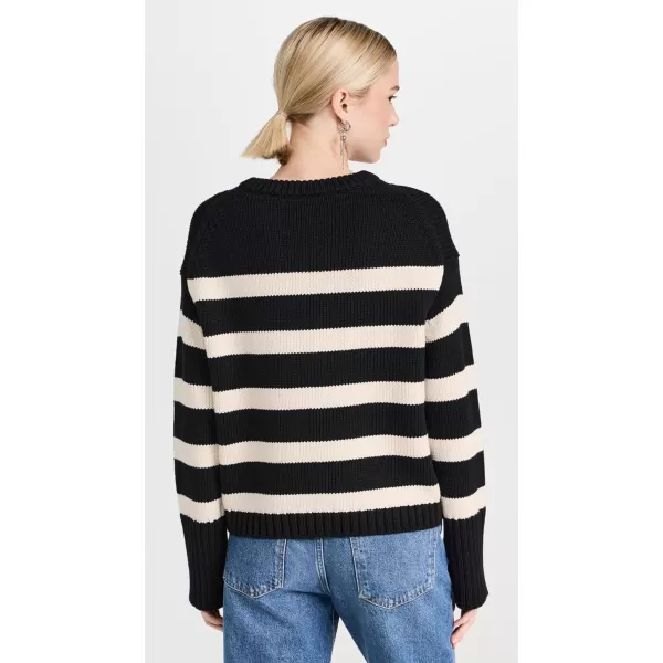 White  Warren Womens Core Spun Cotton Striped CrewneckBlackNatural