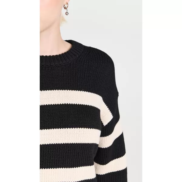 White  Warren Womens Core Spun Cotton Striped CrewneckBlackNatural