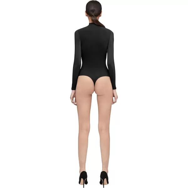 Wolford Buenos Aires String Body for Women Turtleneck Thong Back Long Sleeves Stylish Comfortable For Everyday WearBlack