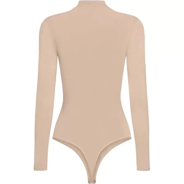 Wolford Buenos Aires String Body for Women Turtleneck Thong Back Long Sleeves Stylish Comfortable For Everyday WearCaf Au Lait