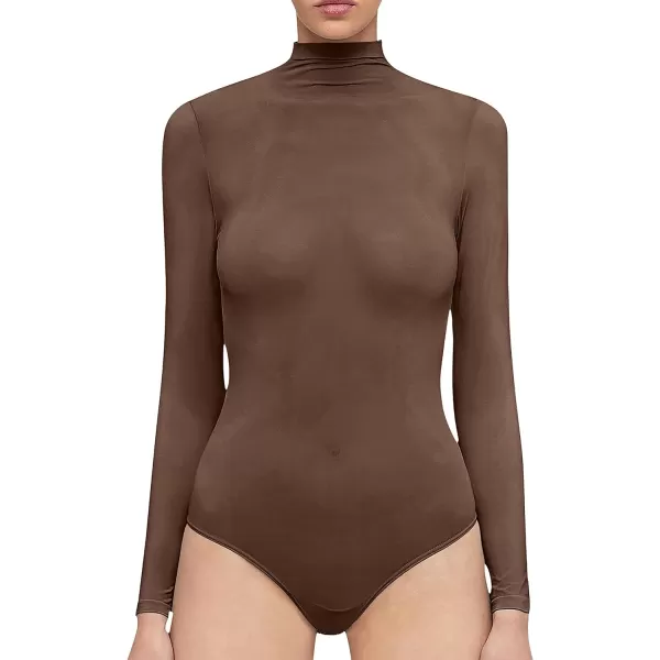 Wolford Buenos Aires String Body for Women Turtleneck Thong Back Long Sleeves Stylish Comfortable For Everyday WearUmber