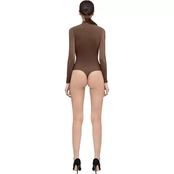 Wolford Buenos Aires String Body for Women Turtleneck Thong Back Long Sleeves Stylish Comfortable For Everyday WearUmber