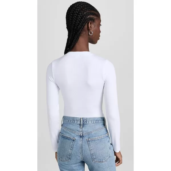 Womens Button Up Ribbed Henley BodysuitWhite